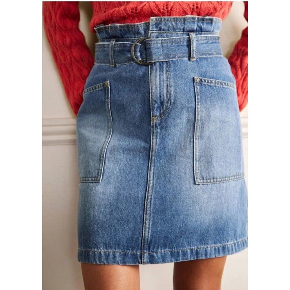 Boden Denim Paperbag Jean Skirt Tie High Waist Belt Knee Length Women 10